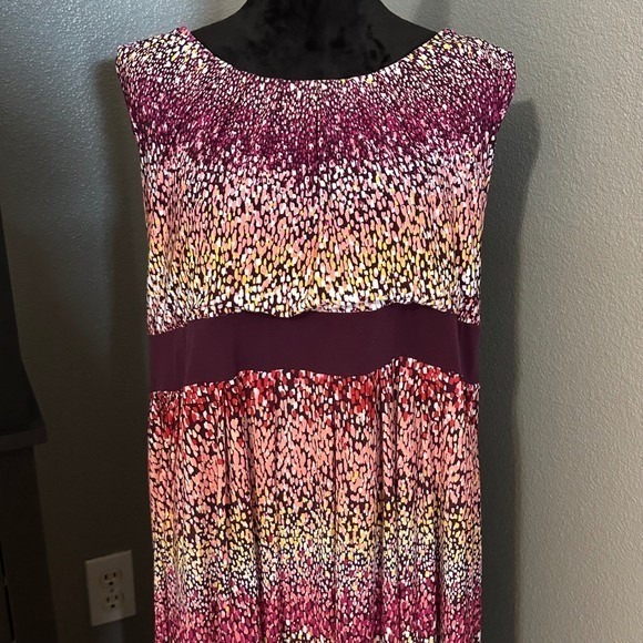 Woman Within 1X 22/24 Sleeveless Maxi Dress Abstract Print Empire Waist Stretch - Picture 2 of 8